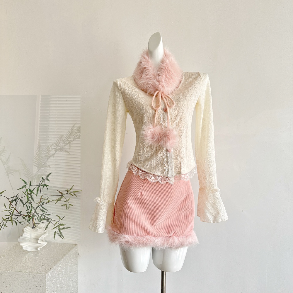 Enticement tops autumn and winter short skirt a set