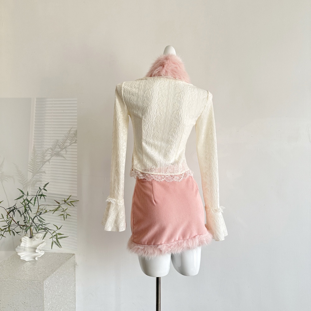 Enticement tops autumn and winter short skirt a set