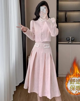Winter peach blossom coat chanelstyle long skirt 2pcs set