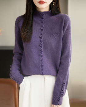 Retro autumn and winter sweater slim buckle tops for women