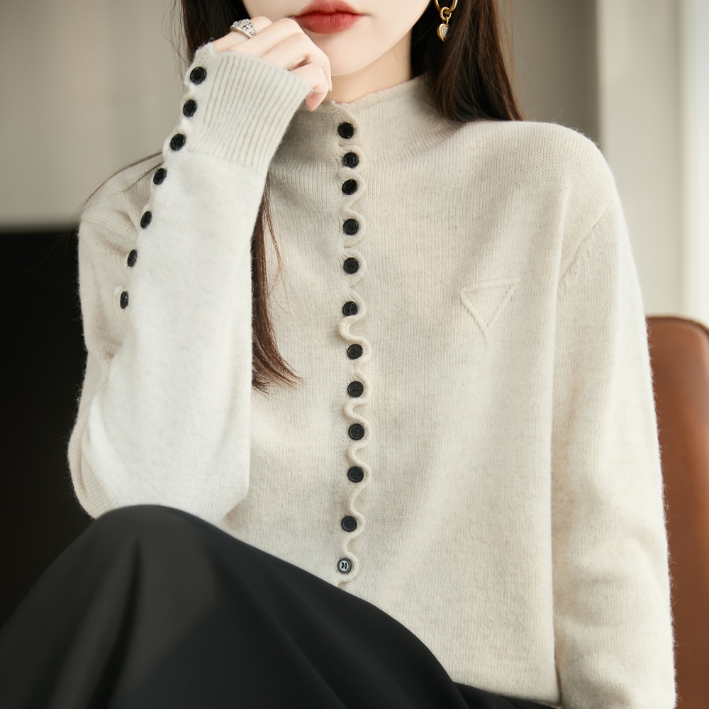 Retro autumn and winter sweater slim buckle tops for women