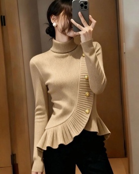 Lady pullover tops high collar sweater for women