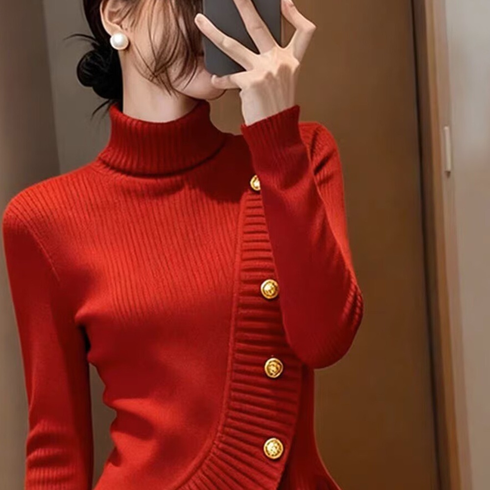 Lady pullover tops high collar sweater for women