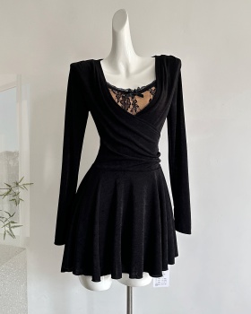 Lace elasticity temperament lotus leaf skirt dress