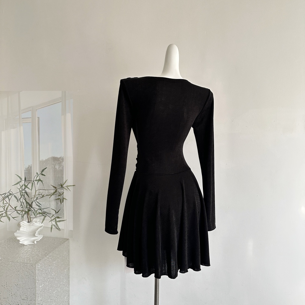 Lace elasticity temperament lotus leaf skirt dress