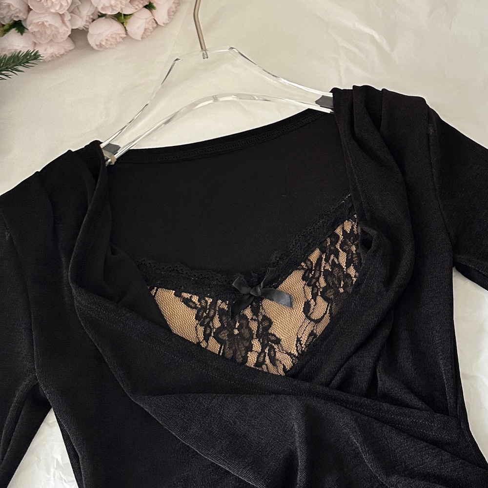 Lace elasticity temperament lotus leaf skirt dress