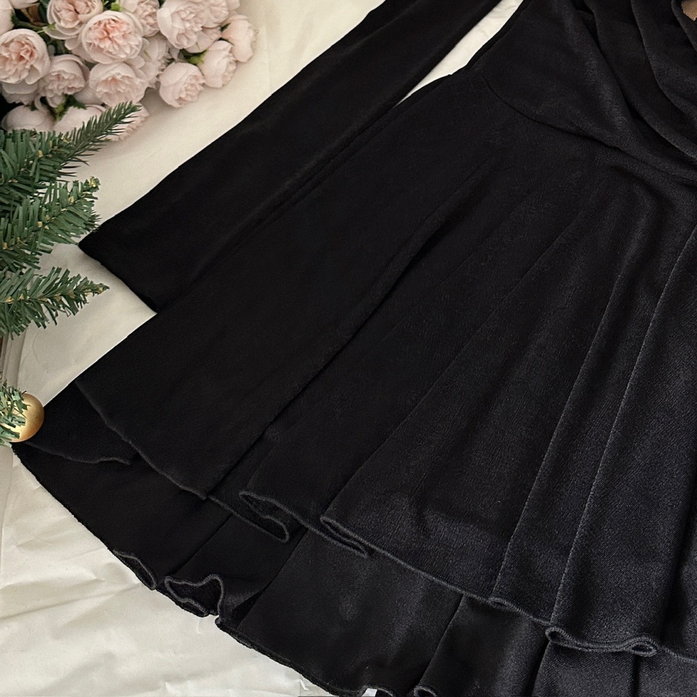 Lace elasticity temperament lotus leaf skirt dress