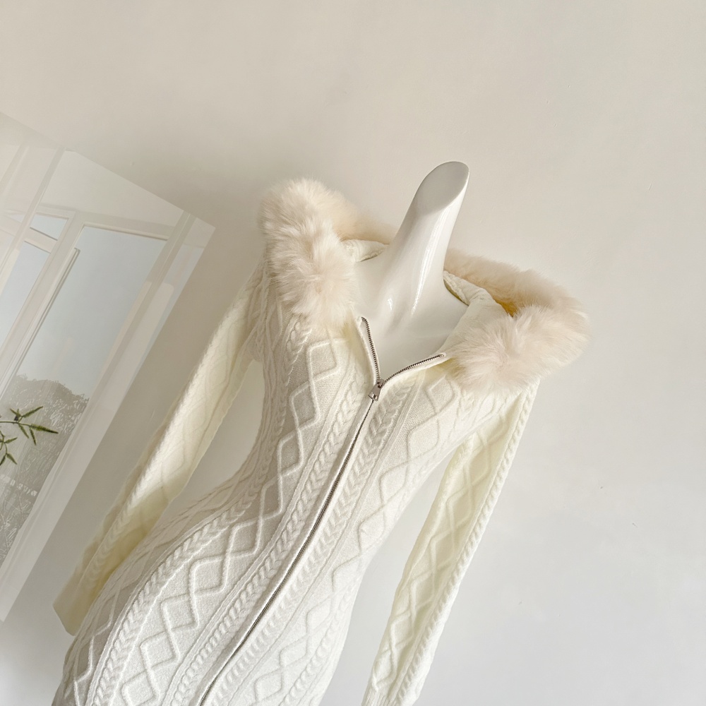 Knitted lazy hooded sweater enticement sweet slim dress