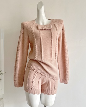 Knitted bow shorts tender tops a set