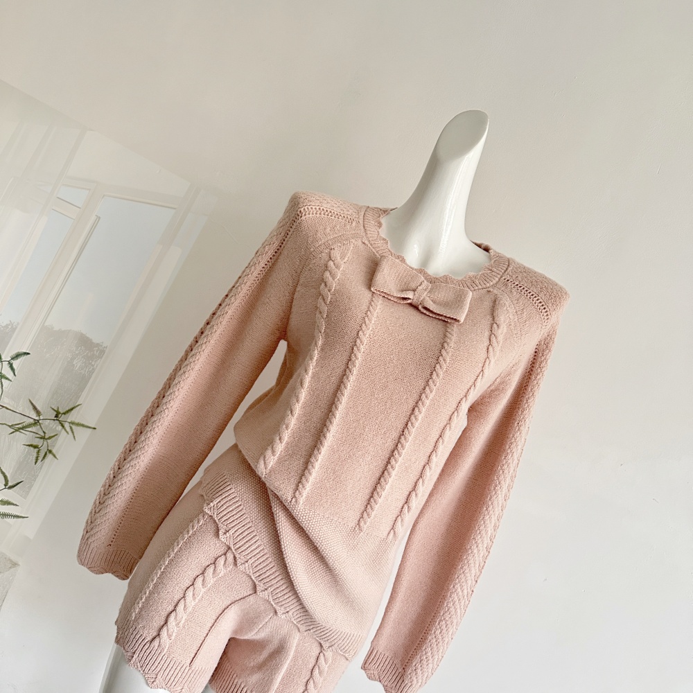 Knitted bow shorts tender tops a set