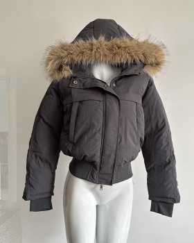 Duck down fur collar coat hooded down coat