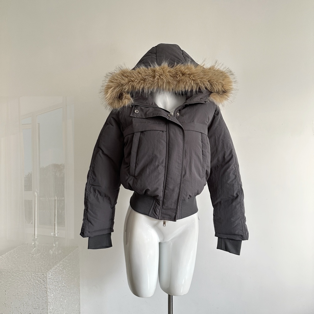 Duck down fur collar coat hooded down coat