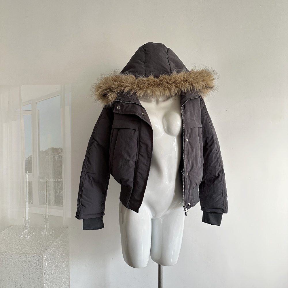 Duck down fur collar coat hooded down coat