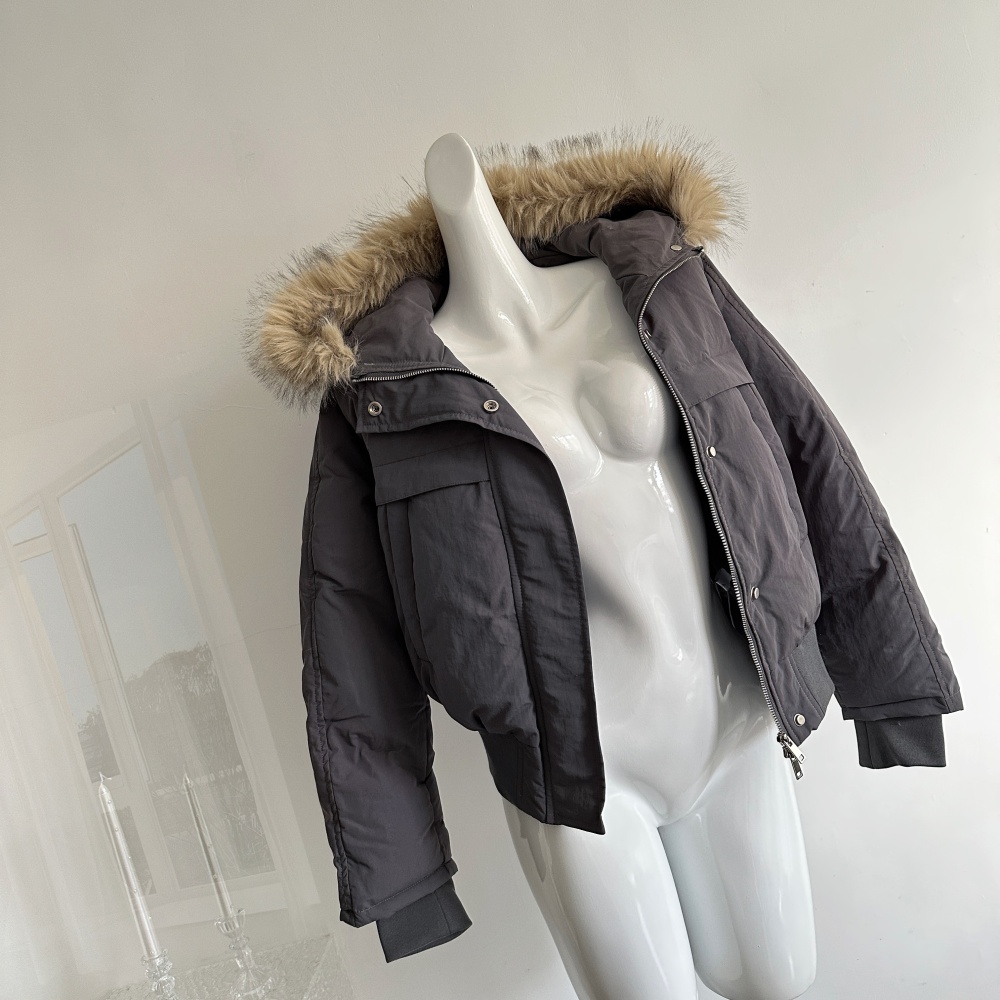 Duck down fur collar coat hooded down coat