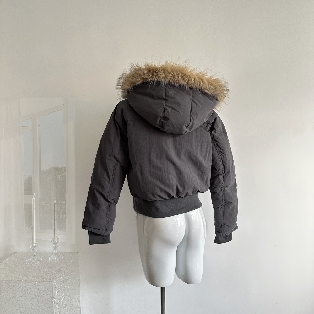 Duck down fur collar coat hooded down coat