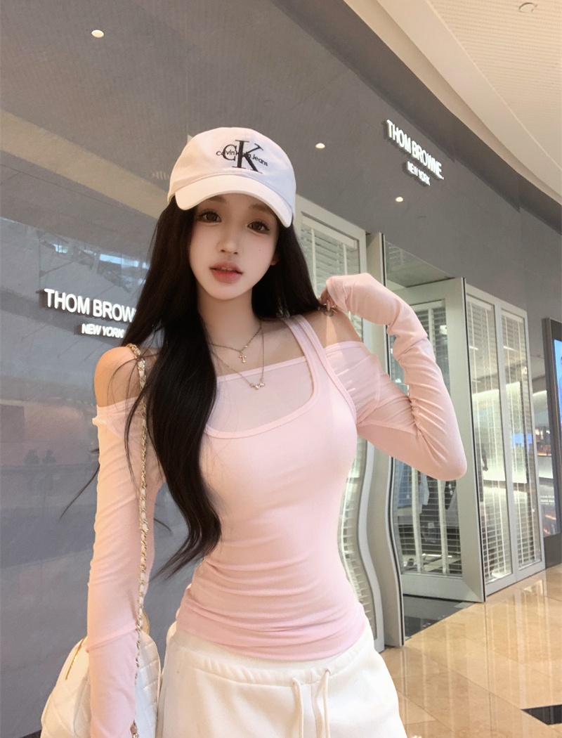 Long sleeve T-shirt Pseudo-two tops for women