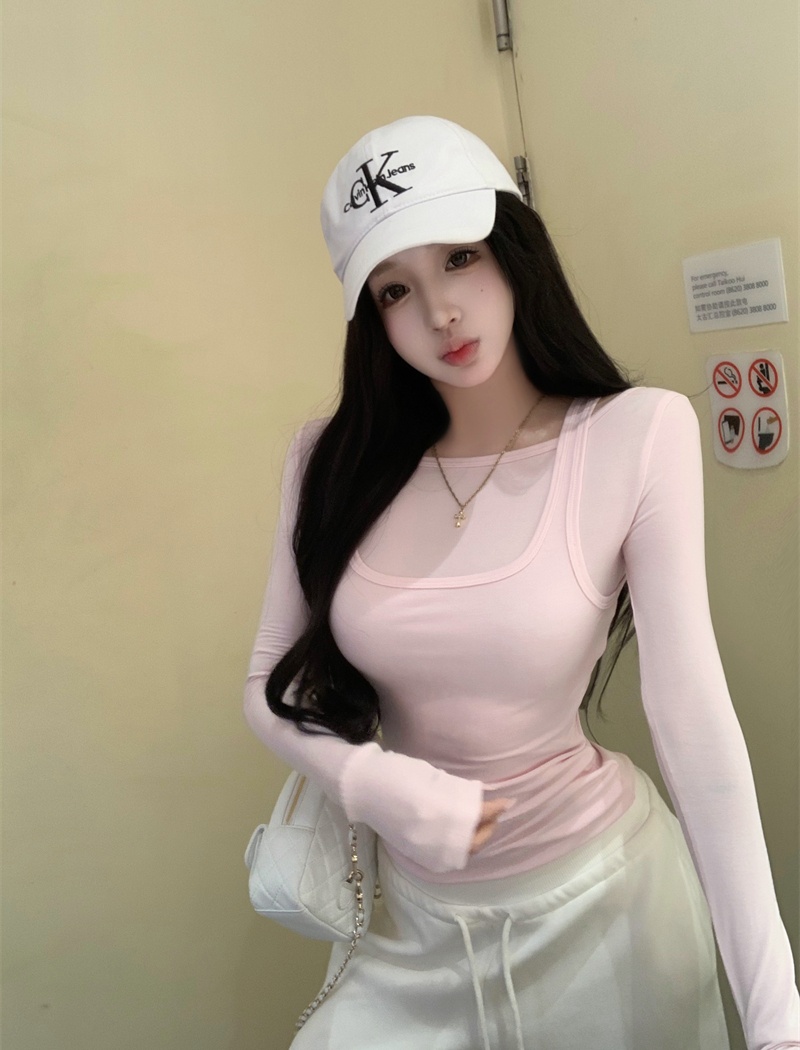 Long sleeve T-shirt Pseudo-two tops for women