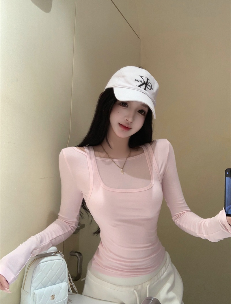 Long sleeve T-shirt Pseudo-two tops for women