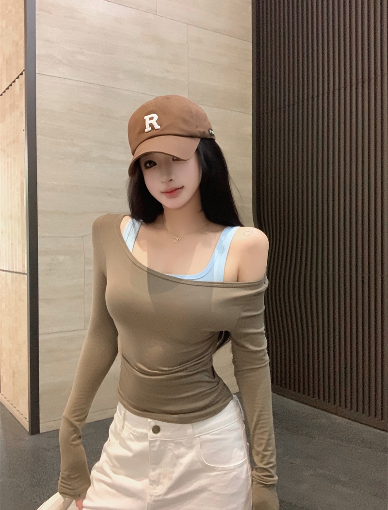 Long sleeve T-shirt Pseudo-two tops for women