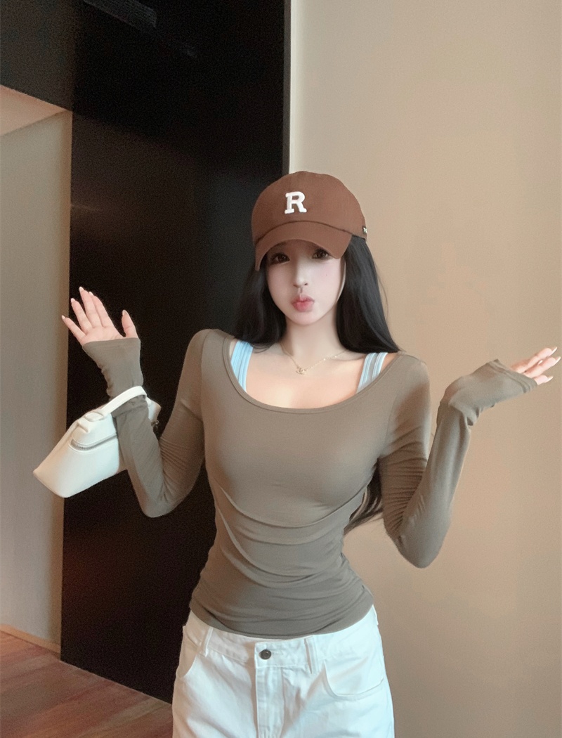 Long sleeve T-shirt Pseudo-two tops for women