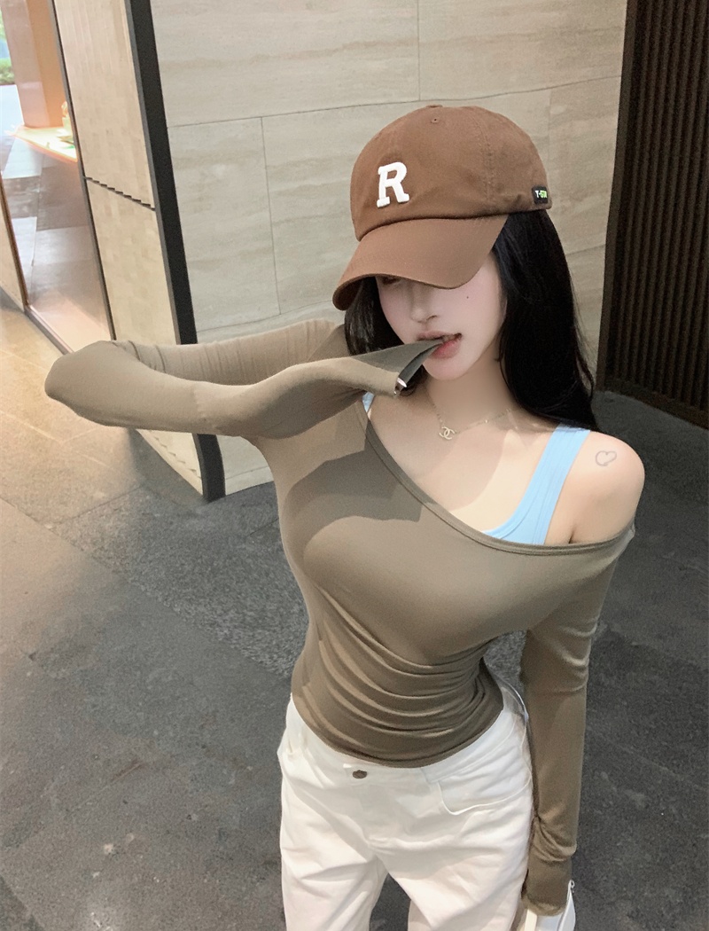 Long sleeve T-shirt Pseudo-two tops for women