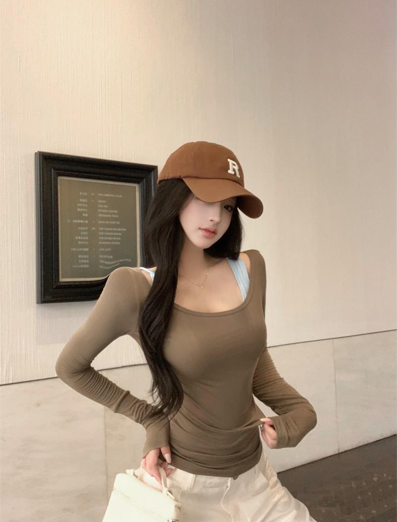 Long sleeve T-shirt Pseudo-two tops for women