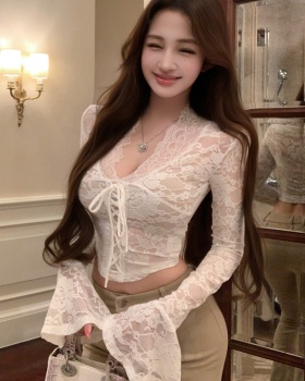 Black enticement winter tops V-neck all-match shirts