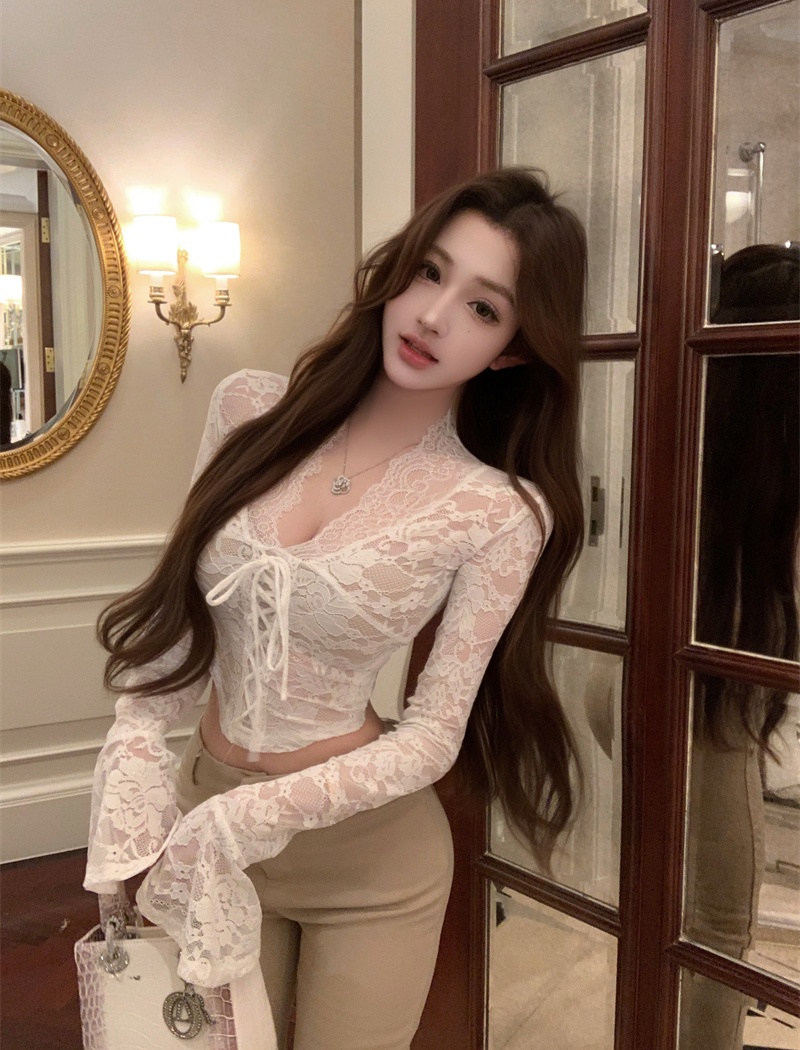 Black enticement winter tops V-neck all-match shirts