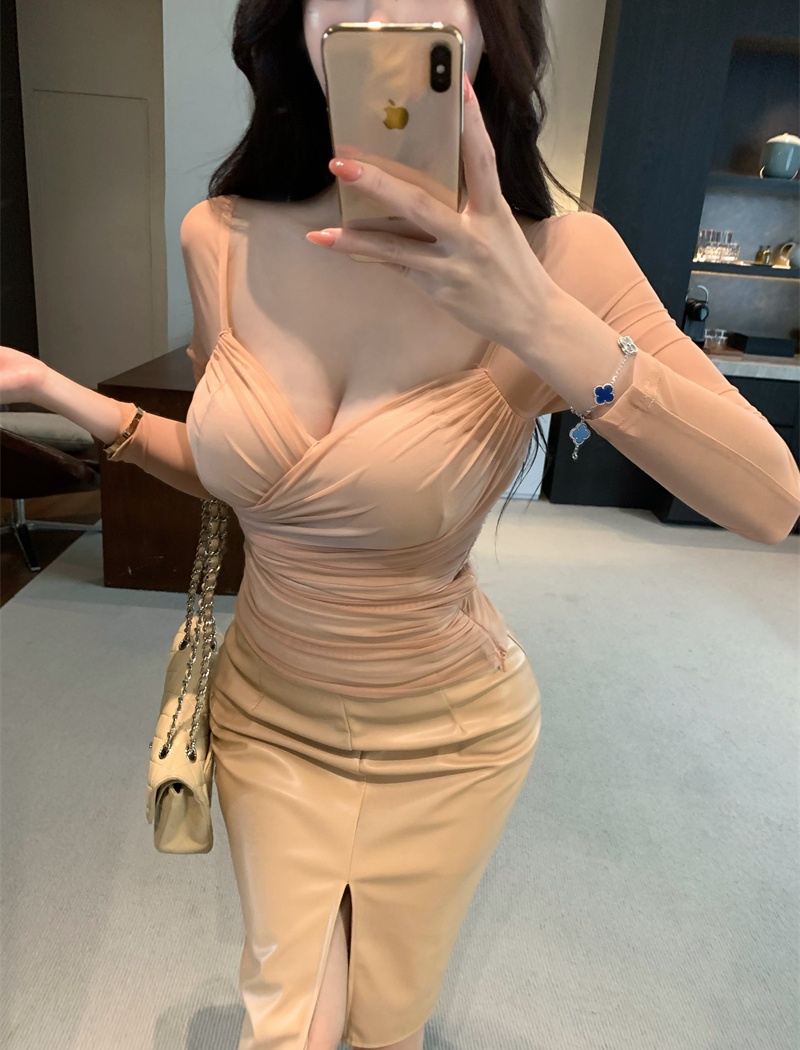 Slim temperament France style long sleeve sexy tops for women