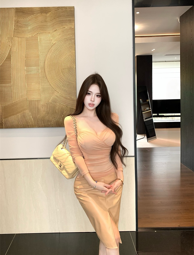 Slim temperament France style long sleeve sexy tops for women