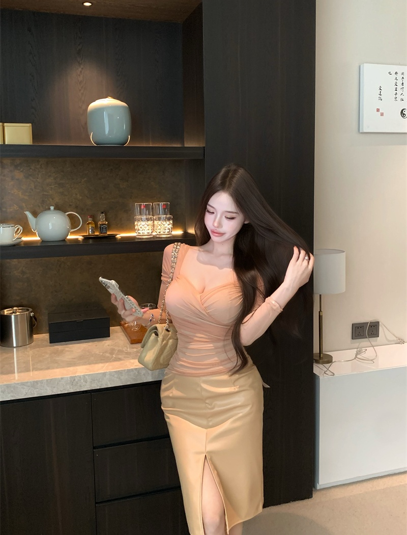 Slim temperament France style long sleeve sexy tops for women