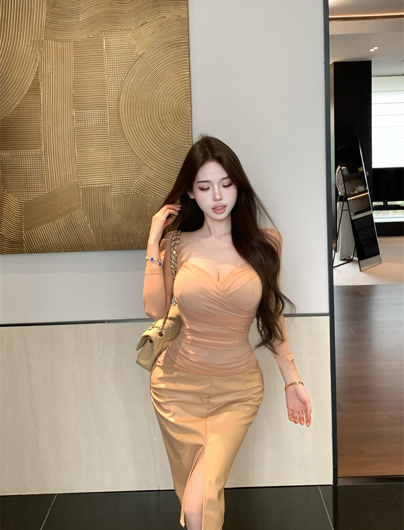 Slim temperament France style long sleeve sexy tops for women