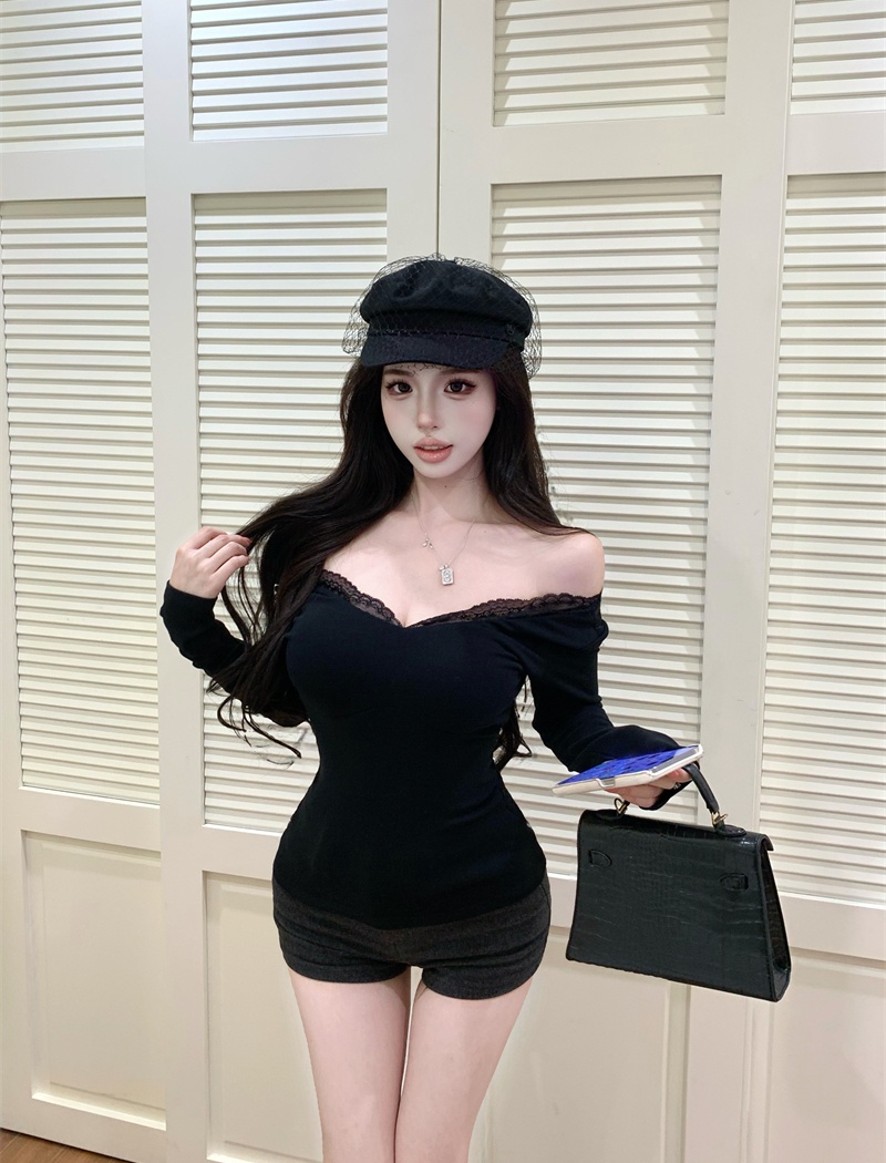 Pinched waist tops lace bottoming shirt for women