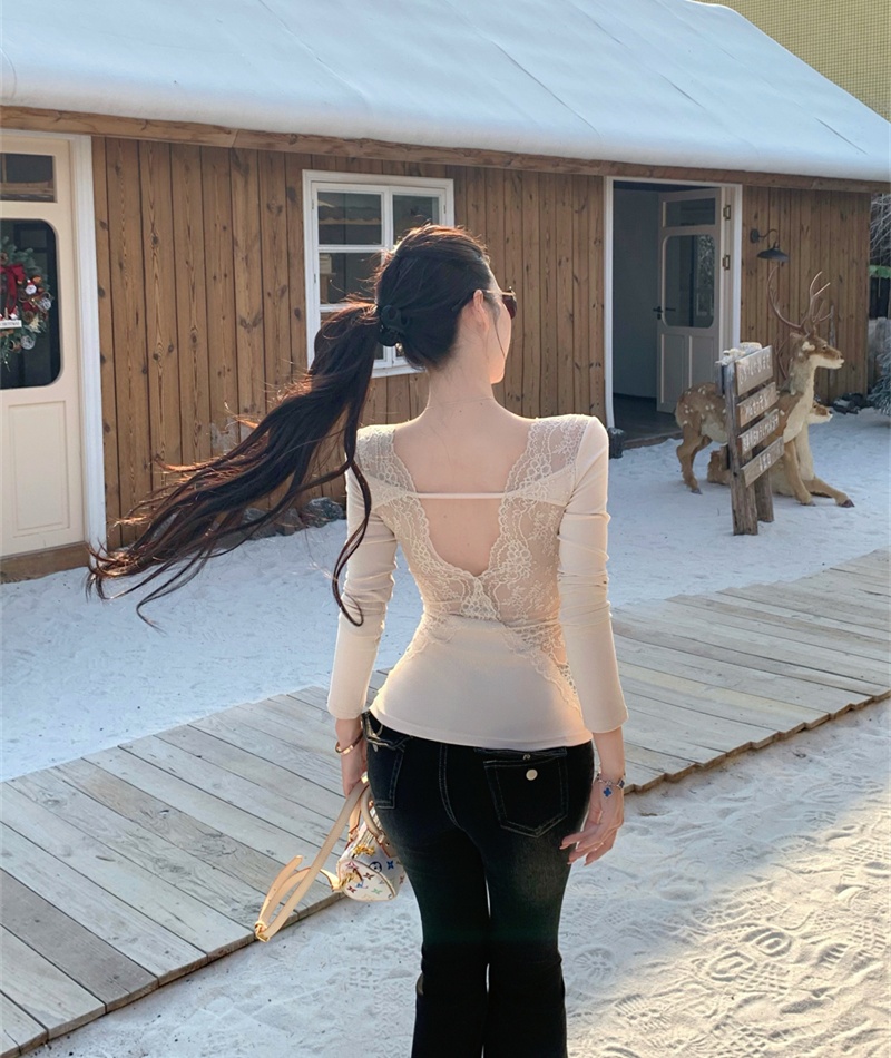 Pinched waist tops lace bottoming shirt for women