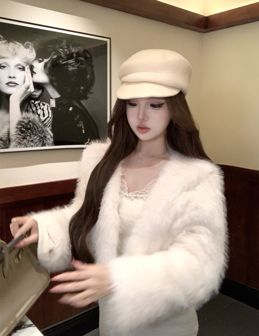 Imitation of mink hair coat elmo fur coat