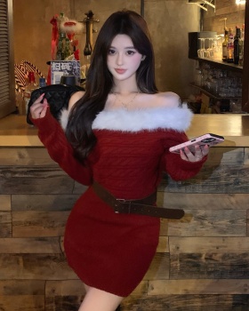 Slim thick dress with belt autumn and winter sweater