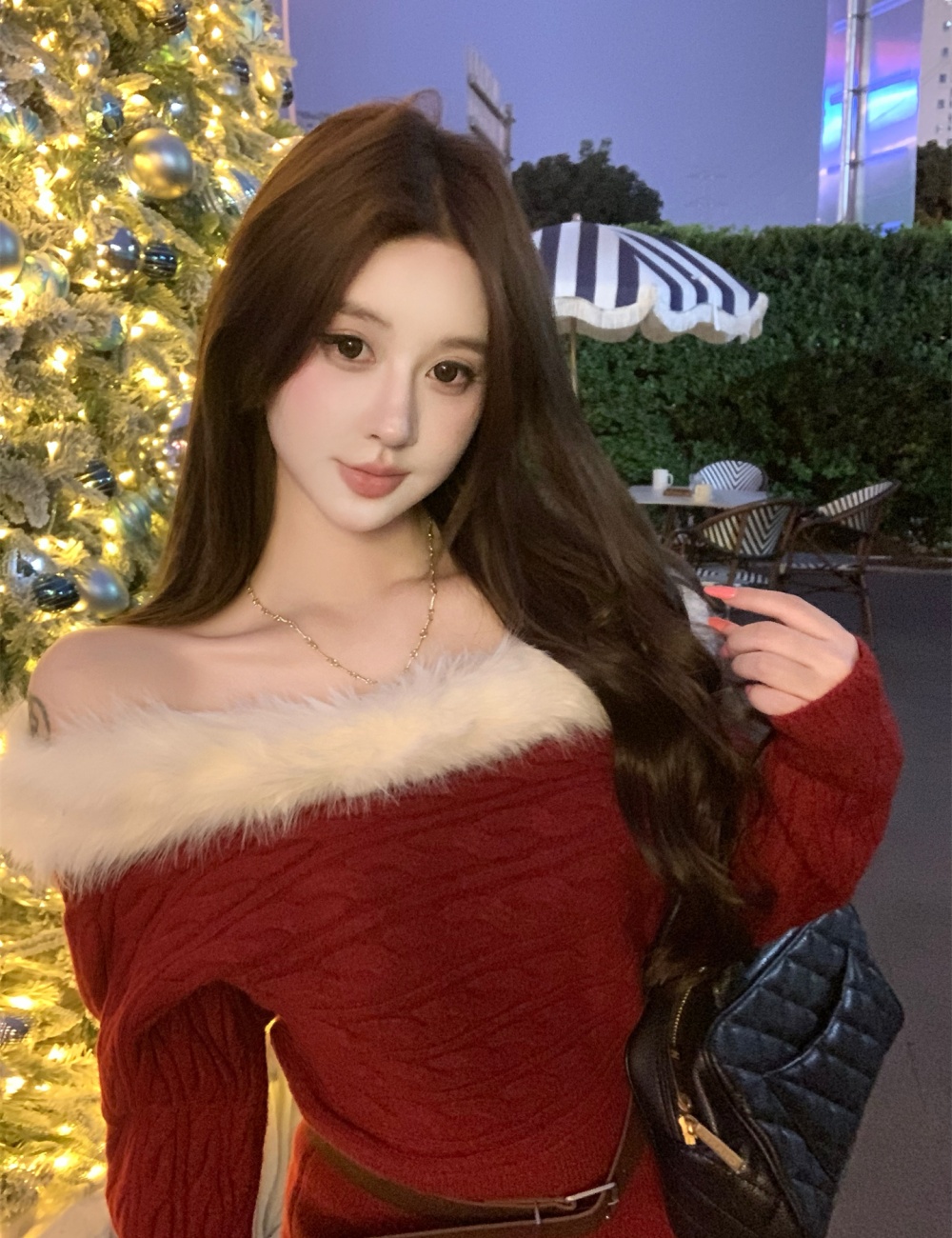 Slim thick dress with belt autumn and winter sweater