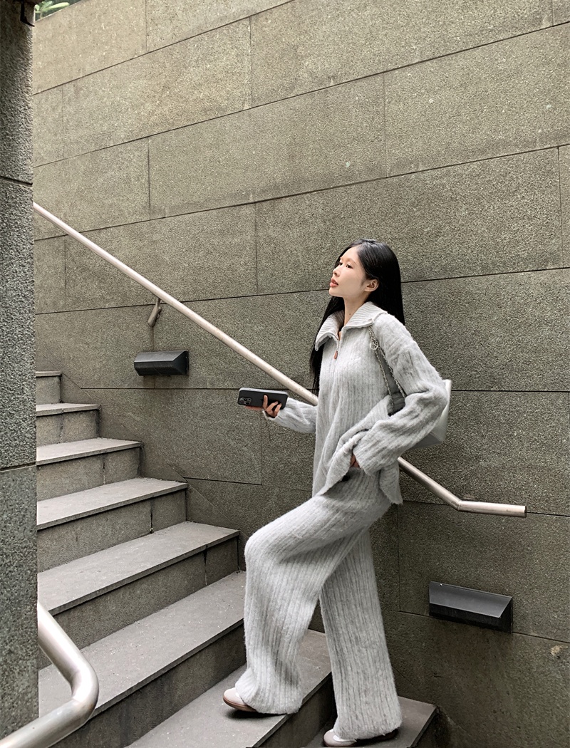 Wide leg sweater long pants a set for women