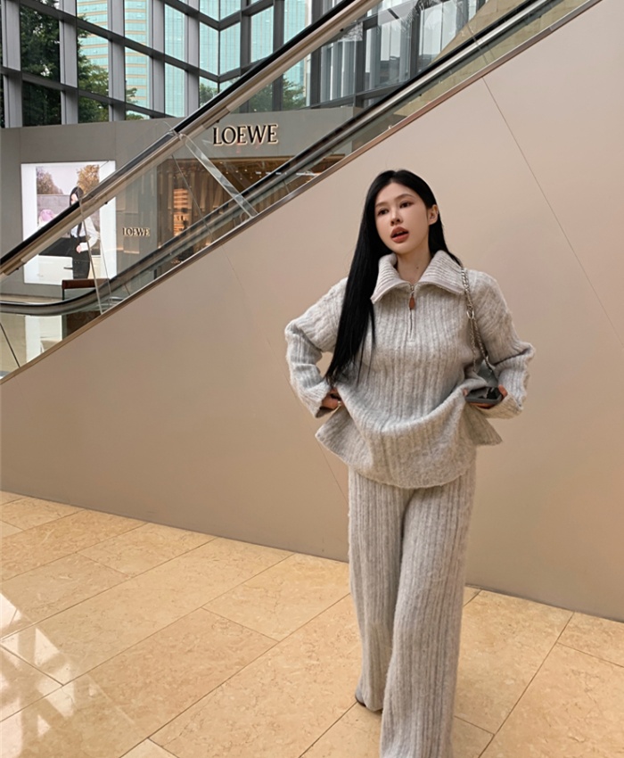 Wide leg sweater long pants a set for women