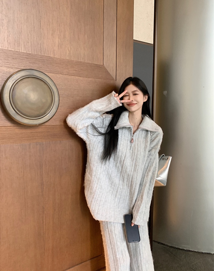 Wide leg sweater long pants a set for women