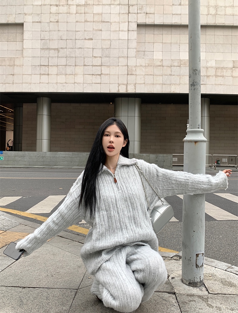 Wide leg sweater long pants a set for women