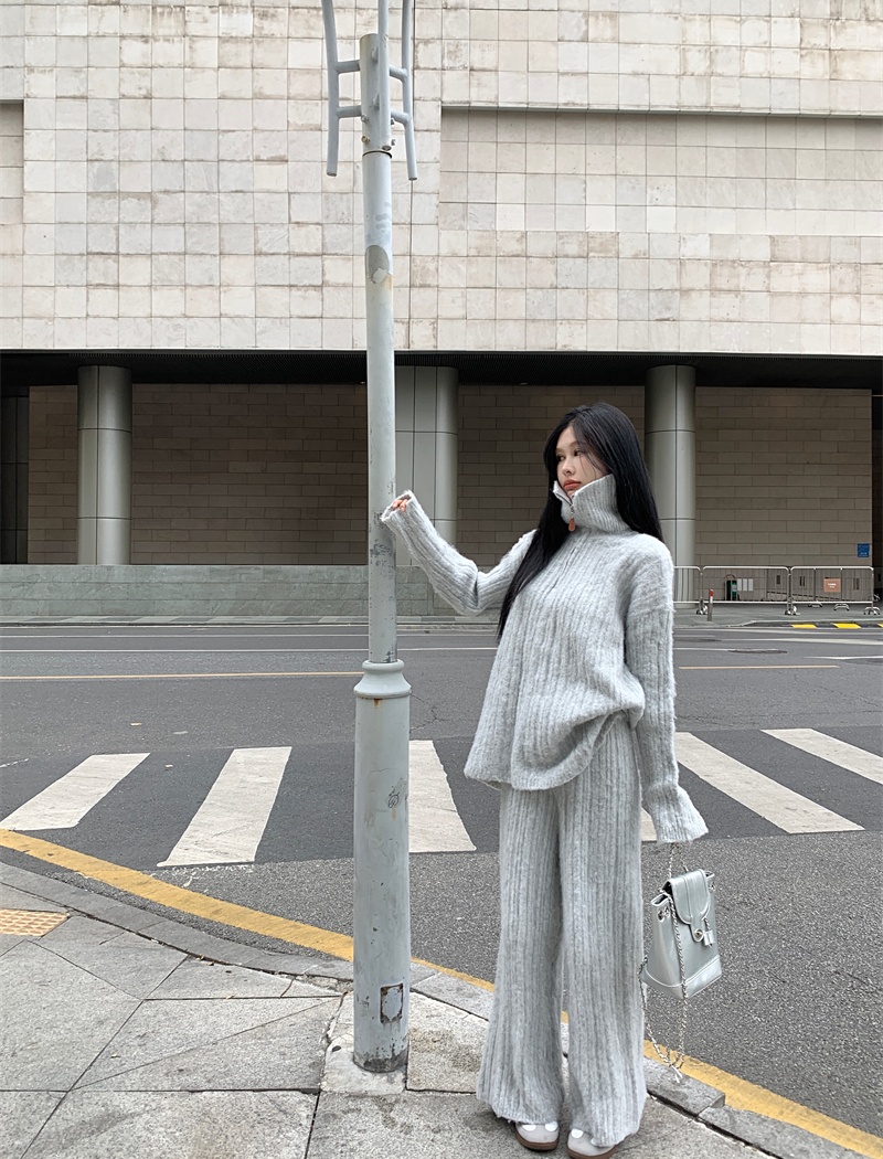 Wide leg sweater long pants a set for women