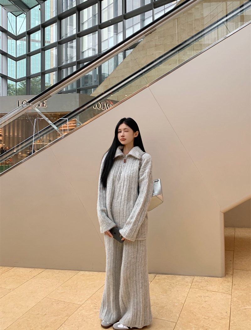 Wide leg sweater long pants a set for women