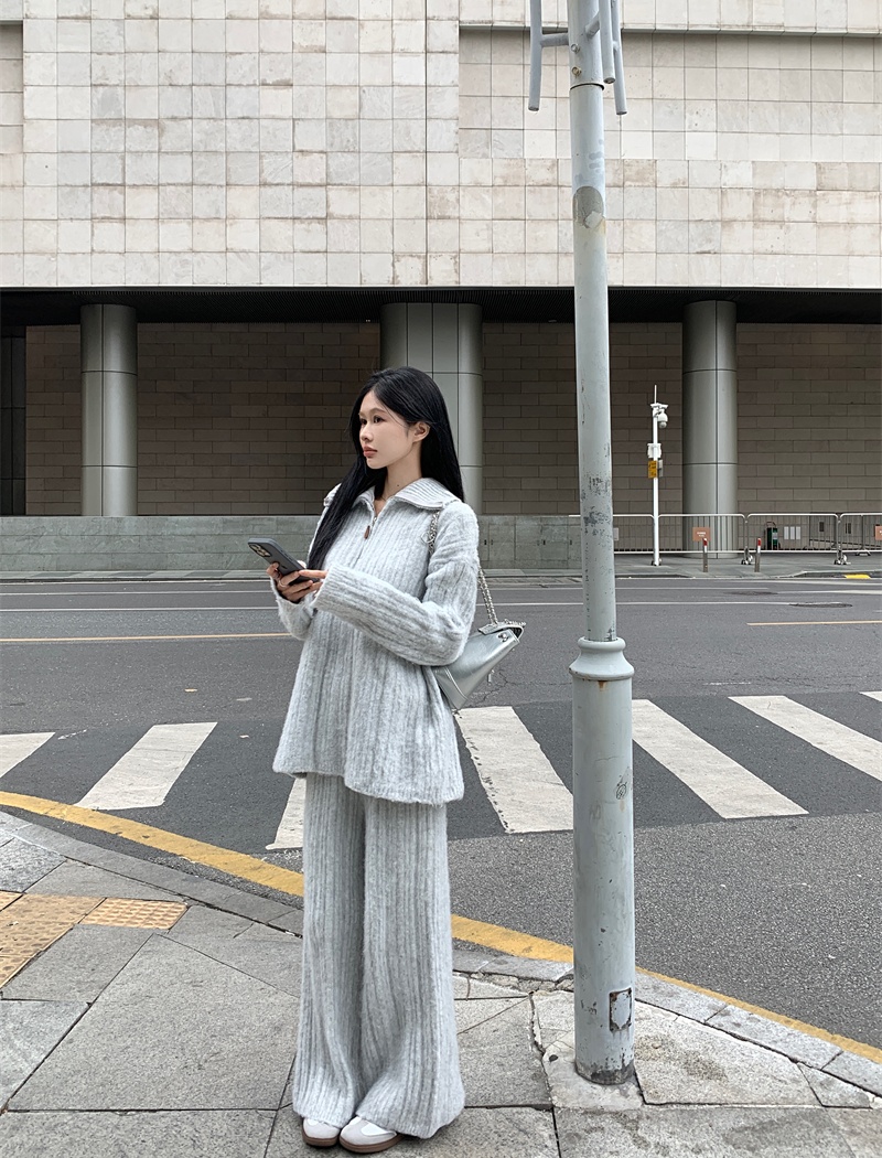 Wide leg sweater long pants a set for women