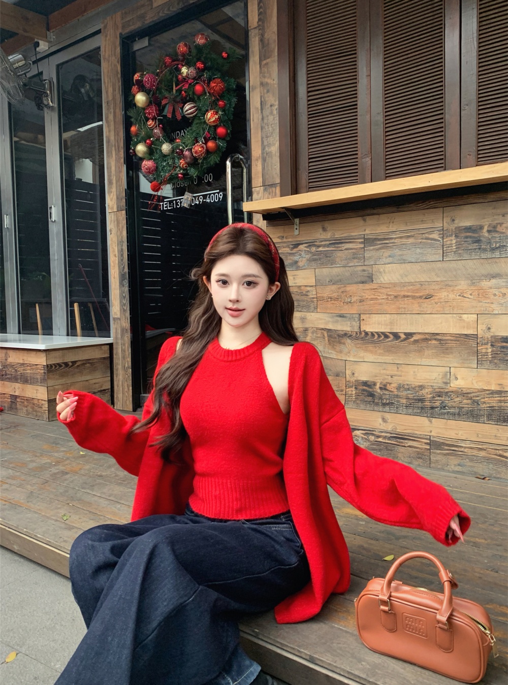 Wool knitwear sweater loose tops 2pcs set for women