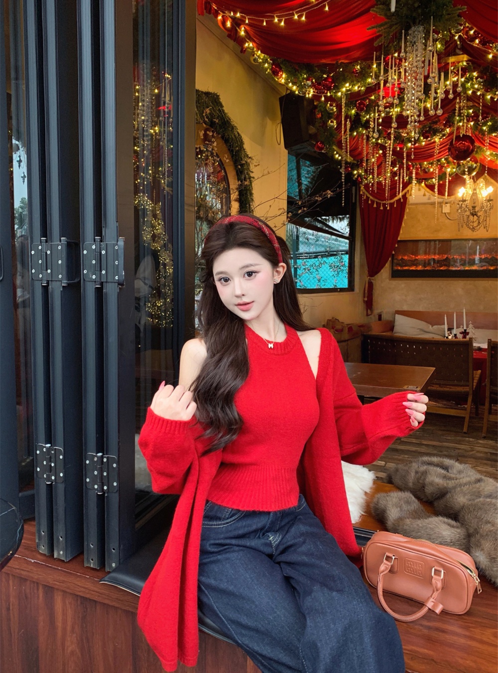 Wool knitwear sweater loose tops 2pcs set for women