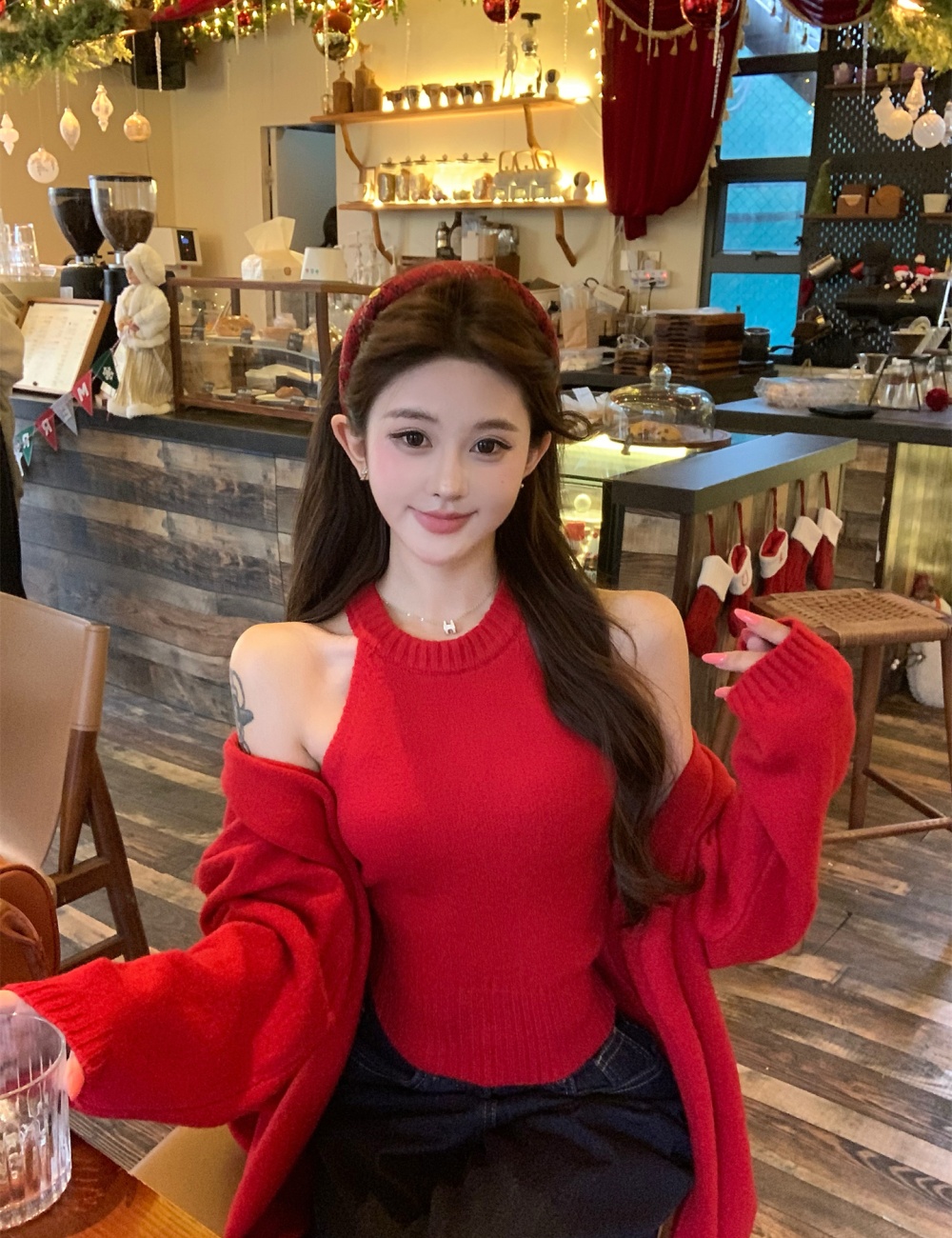 Wool knitwear sweater loose tops 2pcs set for women