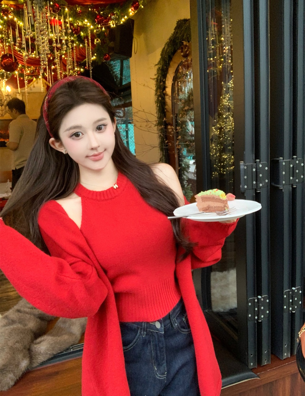 Wool knitwear sweater loose tops 2pcs set for women