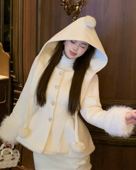 Hooded autumn and winter sweet fluffy coat