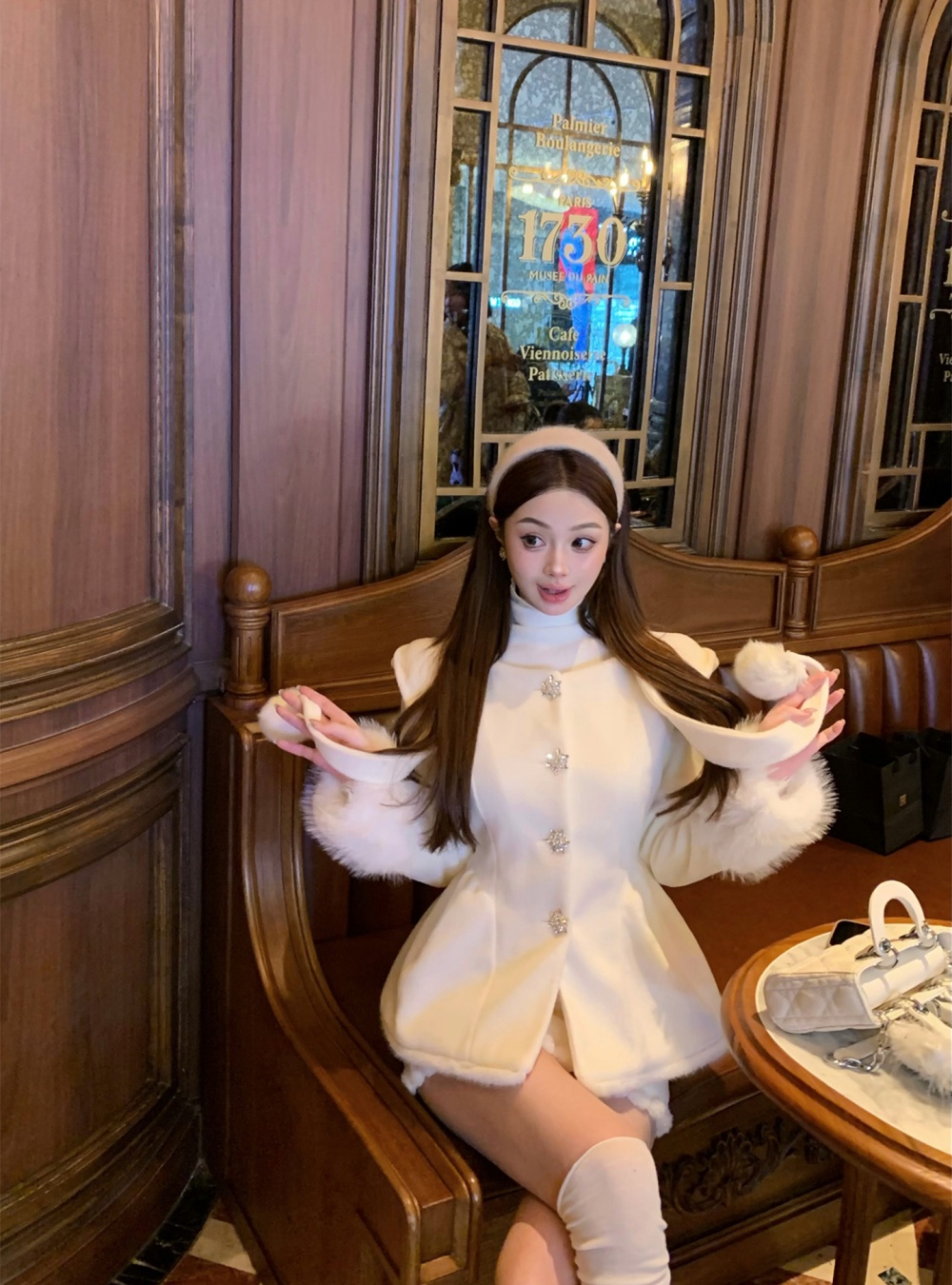 Hooded autumn and winter sweet fluffy coat